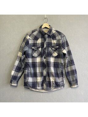 Roebuck & Co Sherpa-Lined Plaid Flannel Jacket Small Blue Gray